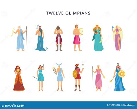 Twelve Olympians Of Greek Gods And Goddesses Flat Vector Illustration Isolated Stock Vector