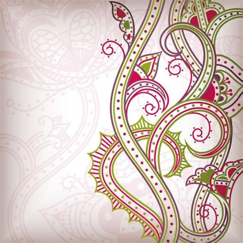 Traditional Flora Pattern Colorful Flat Curves Sketch Vectors Graphic