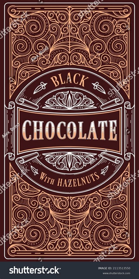 Black Chocolate Vintage Decorative Ornate Label เวกเตอร์สต็อก ปลอดค่าลิขสิทธิ์ 2113513550