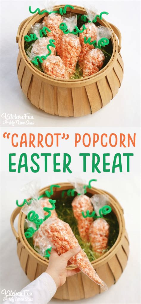 From carrot patch cupcakes to flower fruit tarts, every recipe is super colorful. Popcorn Carrot Treat Bags - Easter Snack for Kids ...