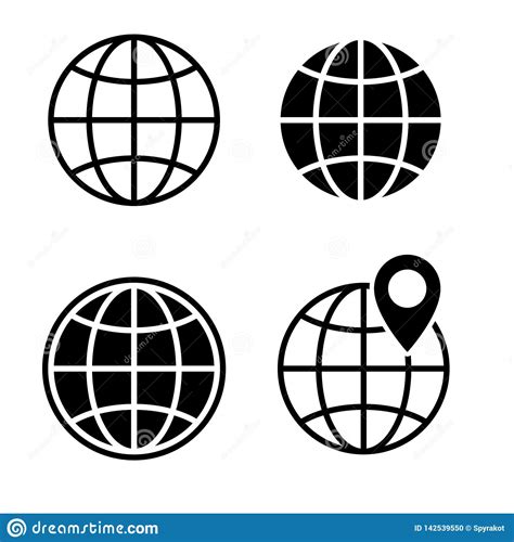 World Globe Icon Globes Vector Black Icons Set Stock Illustration