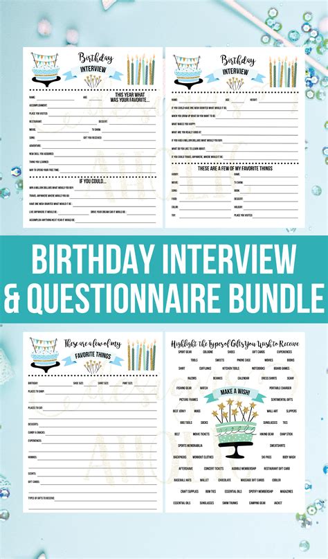 Birthday Interview And T Questionnaire Bundle Birthday Etsy