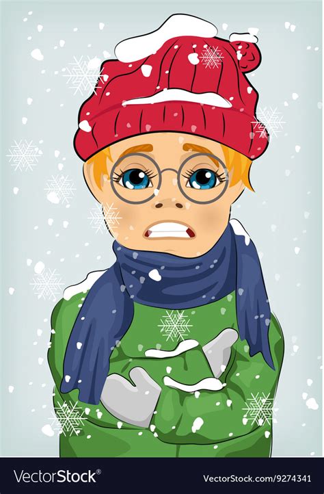 Little Boy Freezing In Winter Cold Royalty Free Vector Image