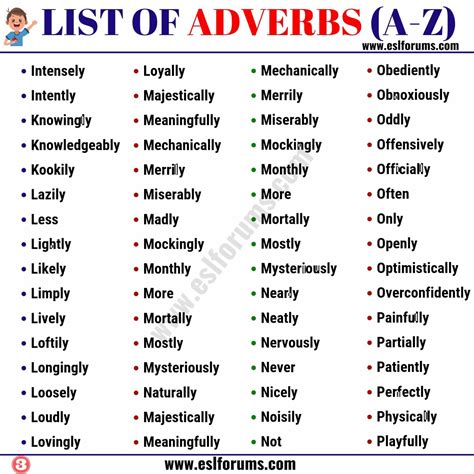 However, manner adverbs, frequency adverbs, time adverbs, degree adverbs and place adverbs are the most commonly used. List of Adverbs: 300+ Adverb Examples from A-Z in English ...