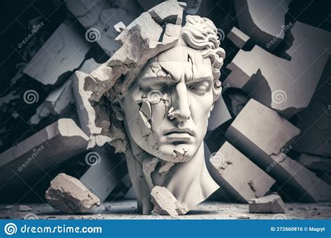 Broken Ancient Greek Statue Head Falling In Pieces Broken Marble