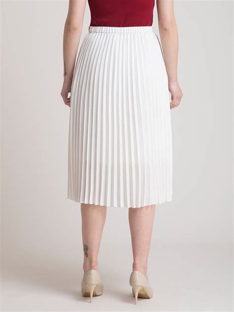 Pleated Flared Midi Skirt White Fablestreet