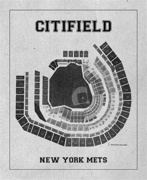 Vintage Print Of Citi Field Seating Chart New York Mets Etsy