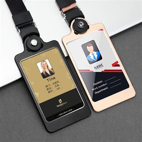 Aluminium Alloy Vertical ID Card Holder Lanyard Gold Silver Card Holder