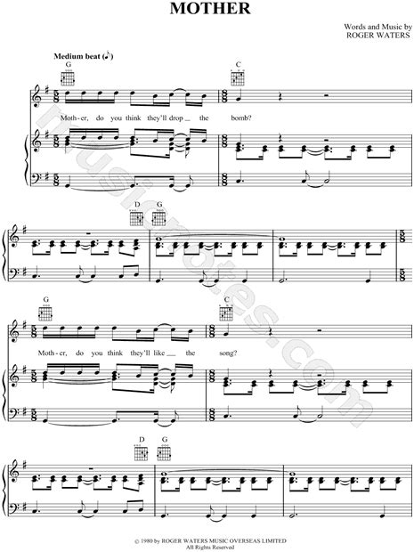 Pink Floyd Mother Sheet Music In G Major Download And Print Sku