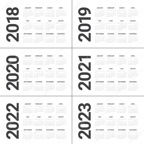 Año 2018 2019 2020 2021 2022 2023 Vector De Calendario 2022