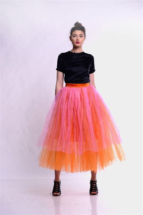 Crushed Tulle Skirt Tea Length Layered Tulle Two Colours Etsy