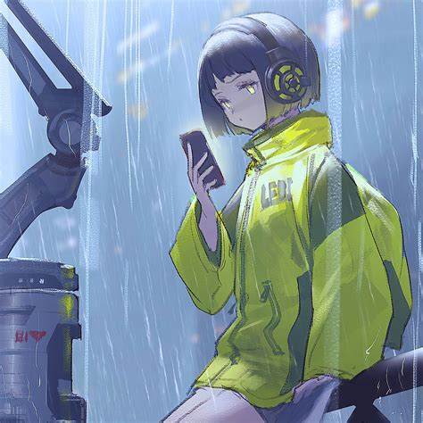 2048x2048 Anime Girl Scifi Umbrella Rain 4k Ipad Air Hd 4k