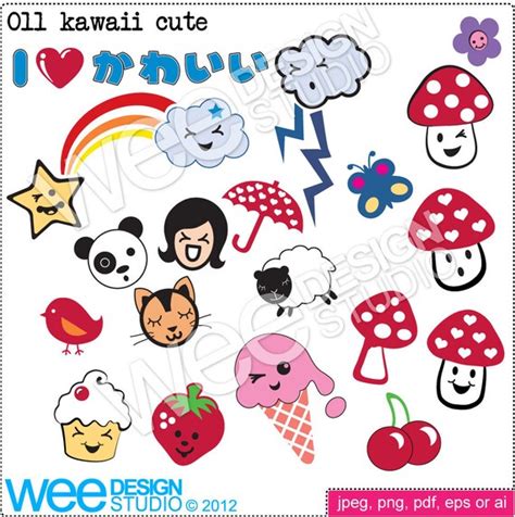 Cute Kawaii Digital Clipart Graphics Png Jpeg And Eps