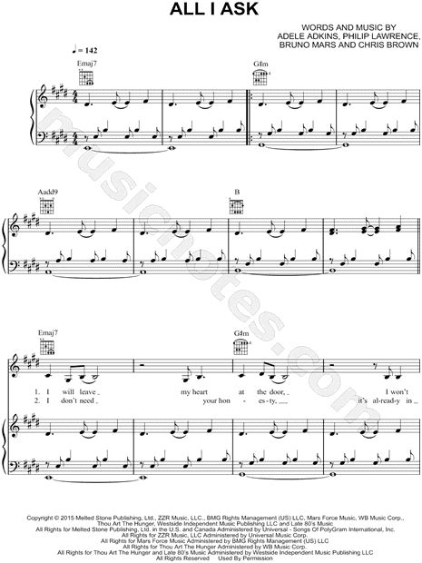 Adele All I Ask Sheet Music In E Major Transposable Download
