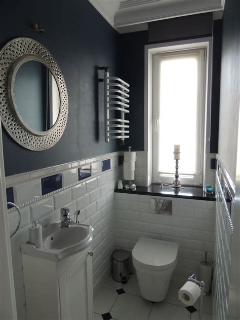 Toilet White And Navy Blue Framed Bathroom Mirror Basement Bathroom