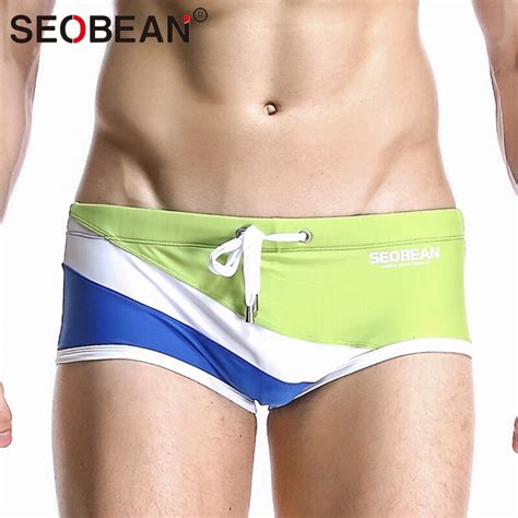 Seobean 브랜드 새로운 남성 수영복 수영복 섹시 간단한 비키니 남성 비치 보드 트렁크 게이 음경 파우치 WJ 낮은 허리