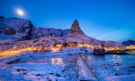 Фотография Лофотенские острова Норвегия Reine мост Скала зимние