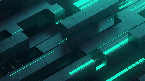 1920x1080 3d Abstract Neon Glow Teal Digital Art Shapes Laptop Full Hd