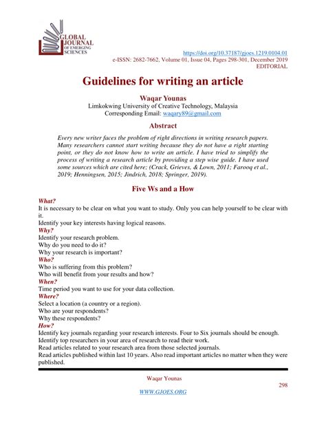 Pdf Guidelines For Writing An Article