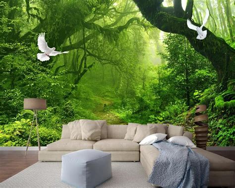 Beibehang Custom 3d Fresh Green Forest Big Tree Photo Wallpaper