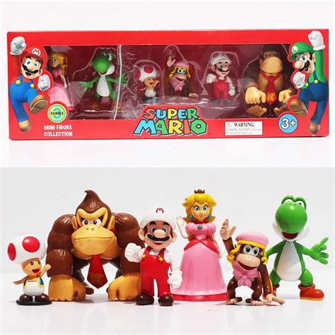 6pcslot 4cm~6cm Super Mario Bros Princess Peach Toad Mario Yoshi