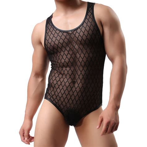 men s bodysuit mesh sheer leotard jumpsuit wrestling singlet lingerie underwear ebay