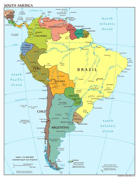 Detailed Political Map Of South America With Capitals And Major Cities Maps Of