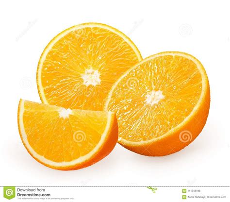 Halves And Slice Of Fresh Orange Fruit Isolated On White Stock Photo