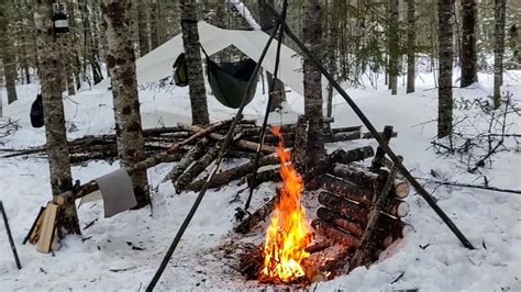 Solo Winter Camping Overnighter After Snowstorm Bushcraft Tarp