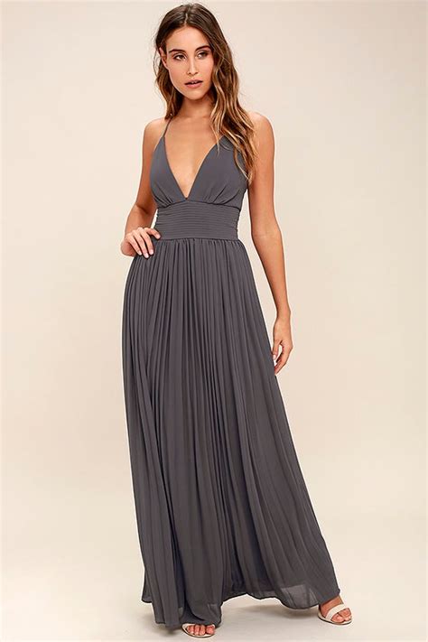 Stunning Slate Grey Dress Pleated Maxi Dress Grey Gown 7800 Lulus