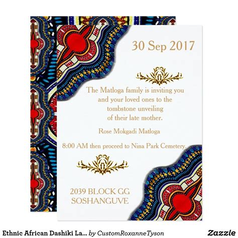 Ethnic African Dashiki Lace Wedding Party Card African Wedding Theme