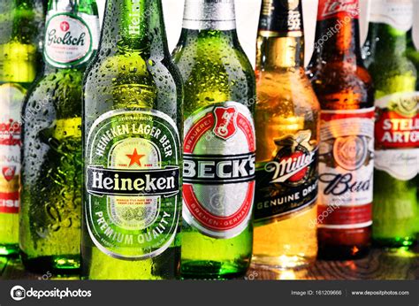Bottles Of Assorted Global Beer Brands Stock Editorial Photo