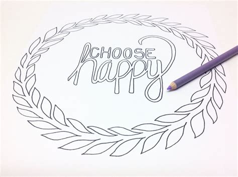 Choose Happy Coloring Page Simple Adult Coloring Page Etsy