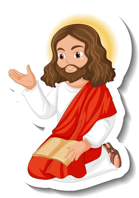Pegatina De Personaje De Dibujos Animados De Jesucristo Sobre Fondo