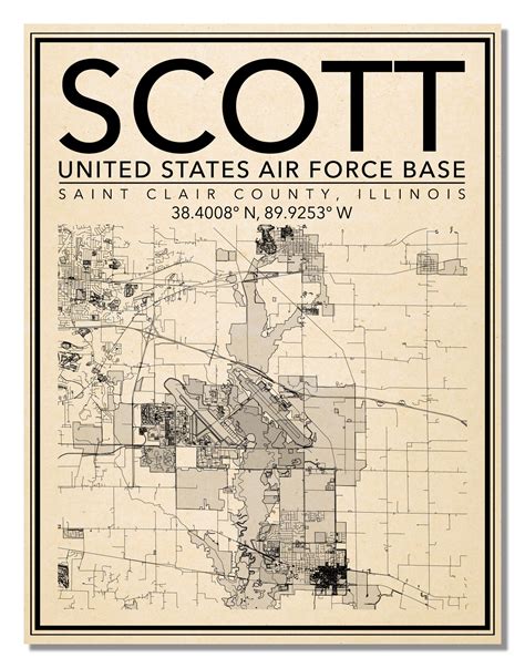 Wall Art Map Print Of United States Scott Air Force Base Etsy