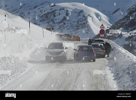 Driving In Snow Storm Stock Photo Alamy