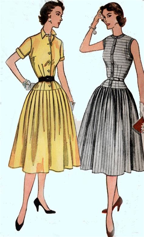 Vintage 1950s Dress Sewing Pattern With Fitted Dropped Waist Etsy Uk