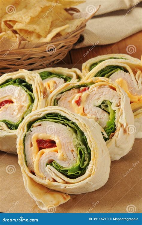 Turkey And Cheese Wrap Sandwiches Stock Photo Image Of Wooden Snack
