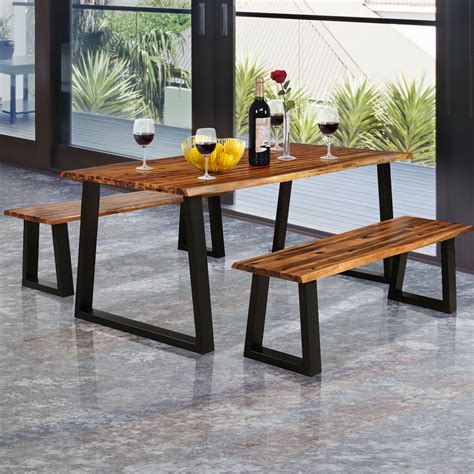 Ardmore 3 piece white and grey breakfast nook dining set. Gymax Picnic Table Set Acacia Wood 3 Piece Table Bench ...