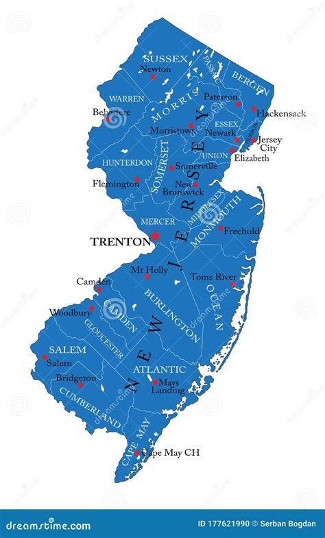New Jersey State Political Map Vector Illustration