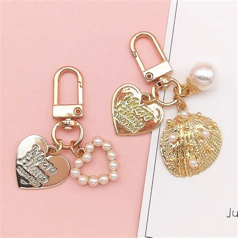 Twinkle1 Cute Key Chain Korean Bag Charms Heart Key Ring Pearl Gold