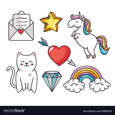 Cute Objects Set Royalty Free Vector Image Vectorstock