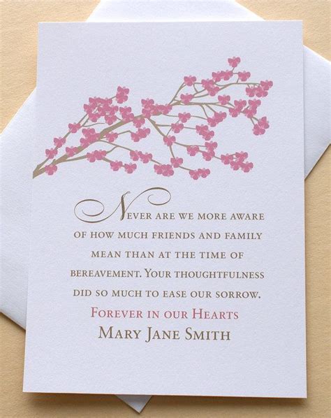 Funeral Thank You Sympathy Card With Rose Colored Blossoms Set Of 36