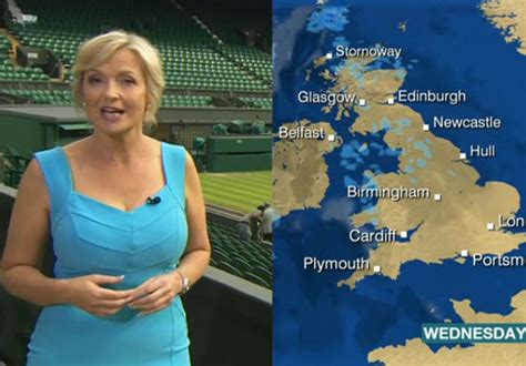Carol Kirkwood Dresses For The Heatwave In Sexy Busty Blue Dress
