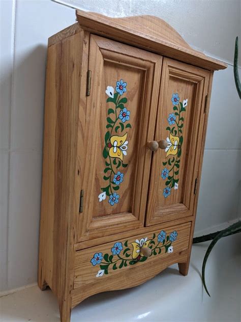 European Folk Art Style Painted Cabinet Old Cottage Style Decor