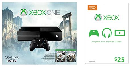 Microsoft and xbox gift cards. Xbox One Assassin's Creed Unity Bundle + $25 Xbox Gift ...