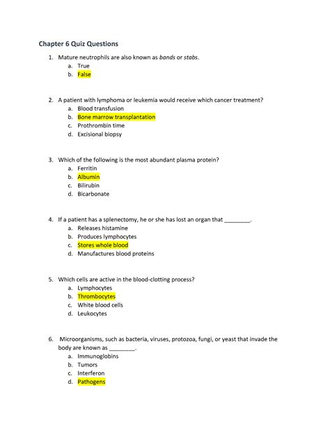 Med Term Quiz 6 Quiz With Answers On Chapter 6 Immunology Chapter