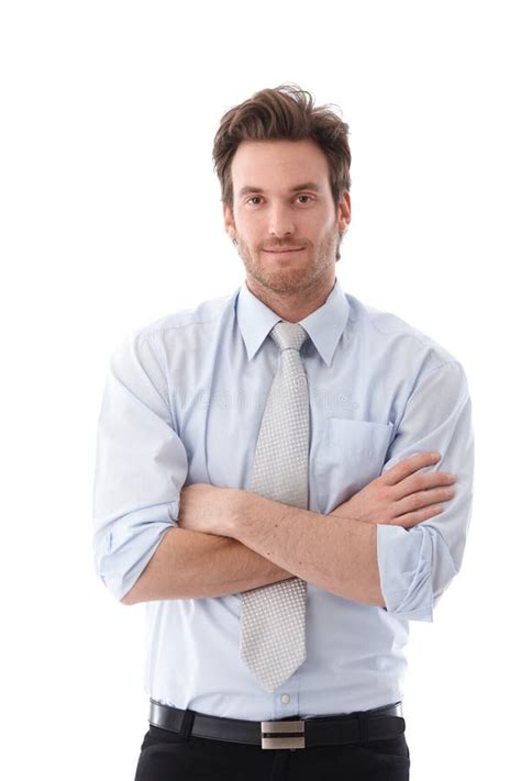 Casual Businessman Standing Arms Crossed Smiling Stock Photo Image