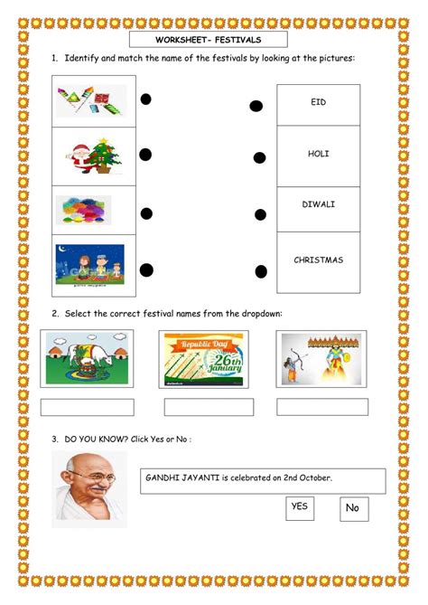 evs festivals worksheet