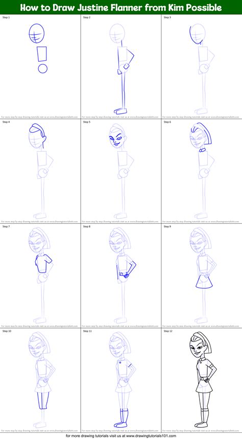 How To Draw Justine Flanner From Kim Possible Printable Step By Step Drawing Sheet